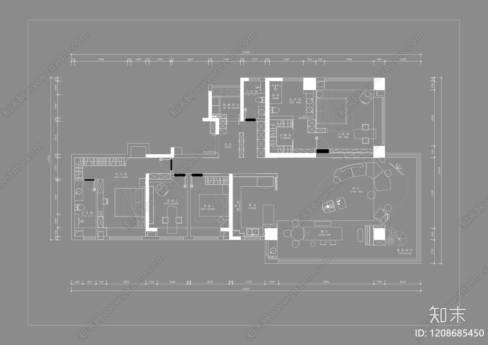 大平层cad施工图下载【ID:1208685450】