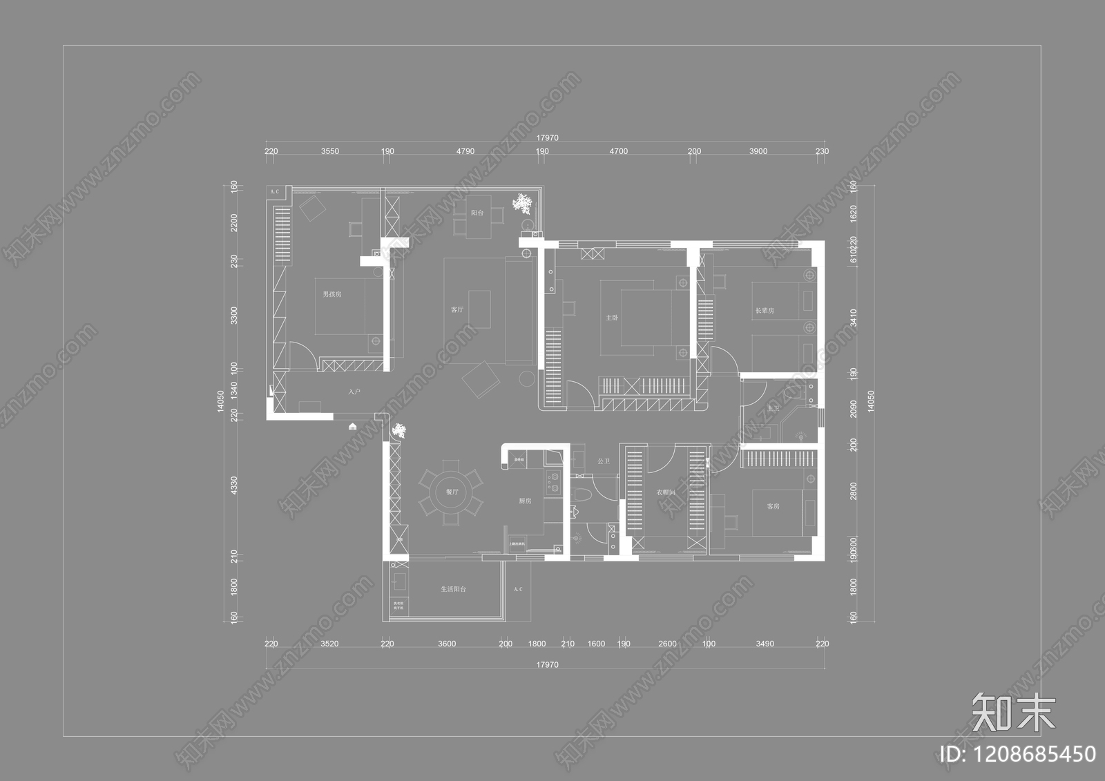 大平层cad施工图下载【ID:1208685450】