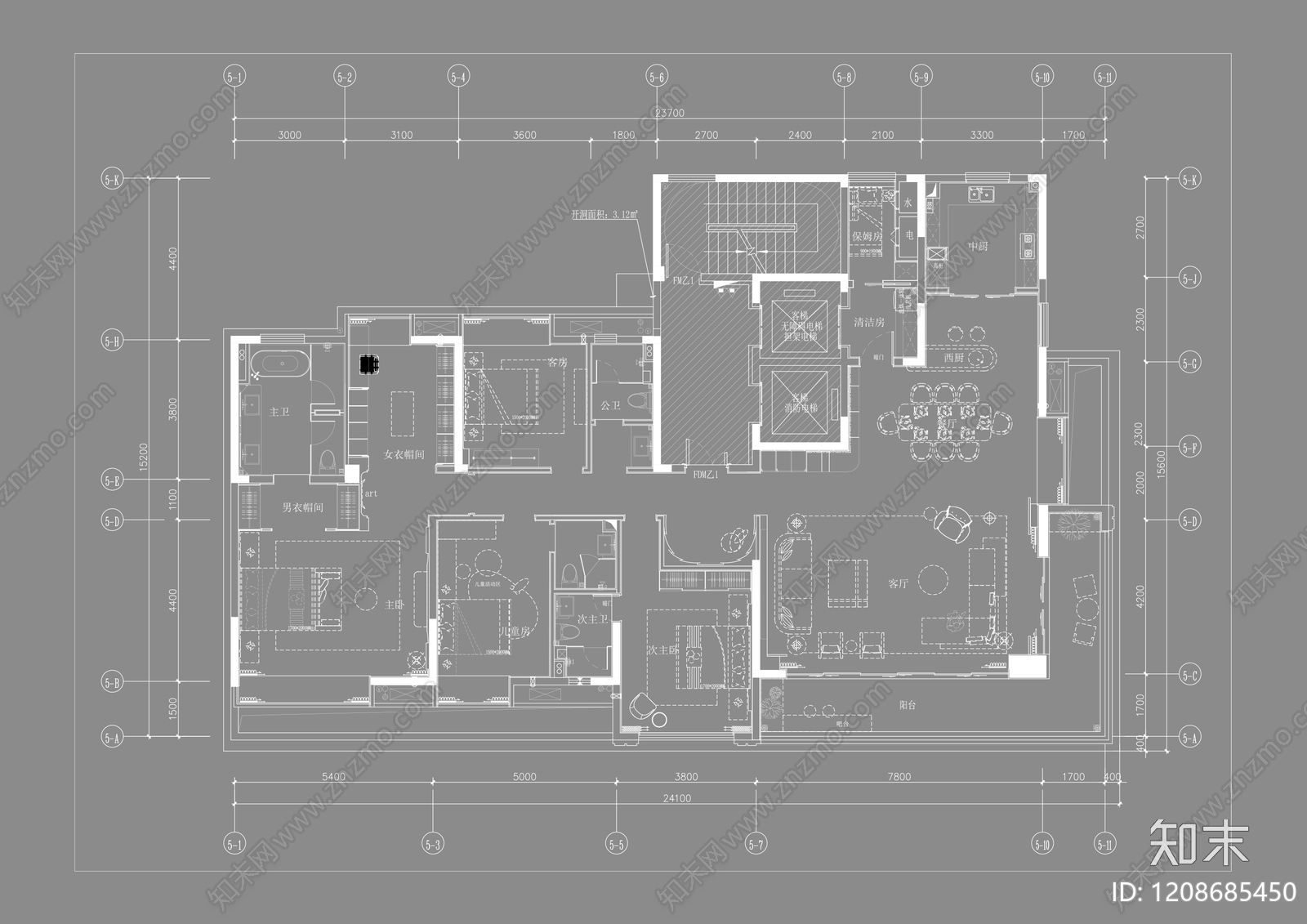 大平层cad施工图下载【ID:1208685450】