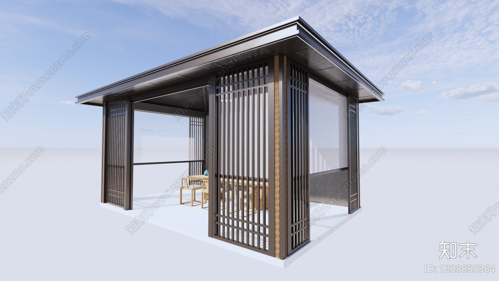 新中式中式亭子SU模型下载【ID:1208685364】