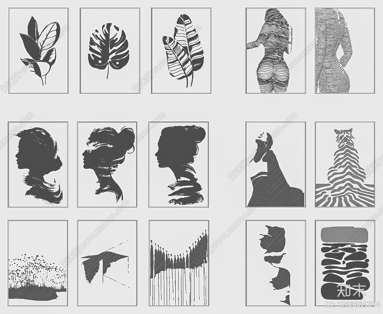 现代挂画施工图下载【ID:1208685794】