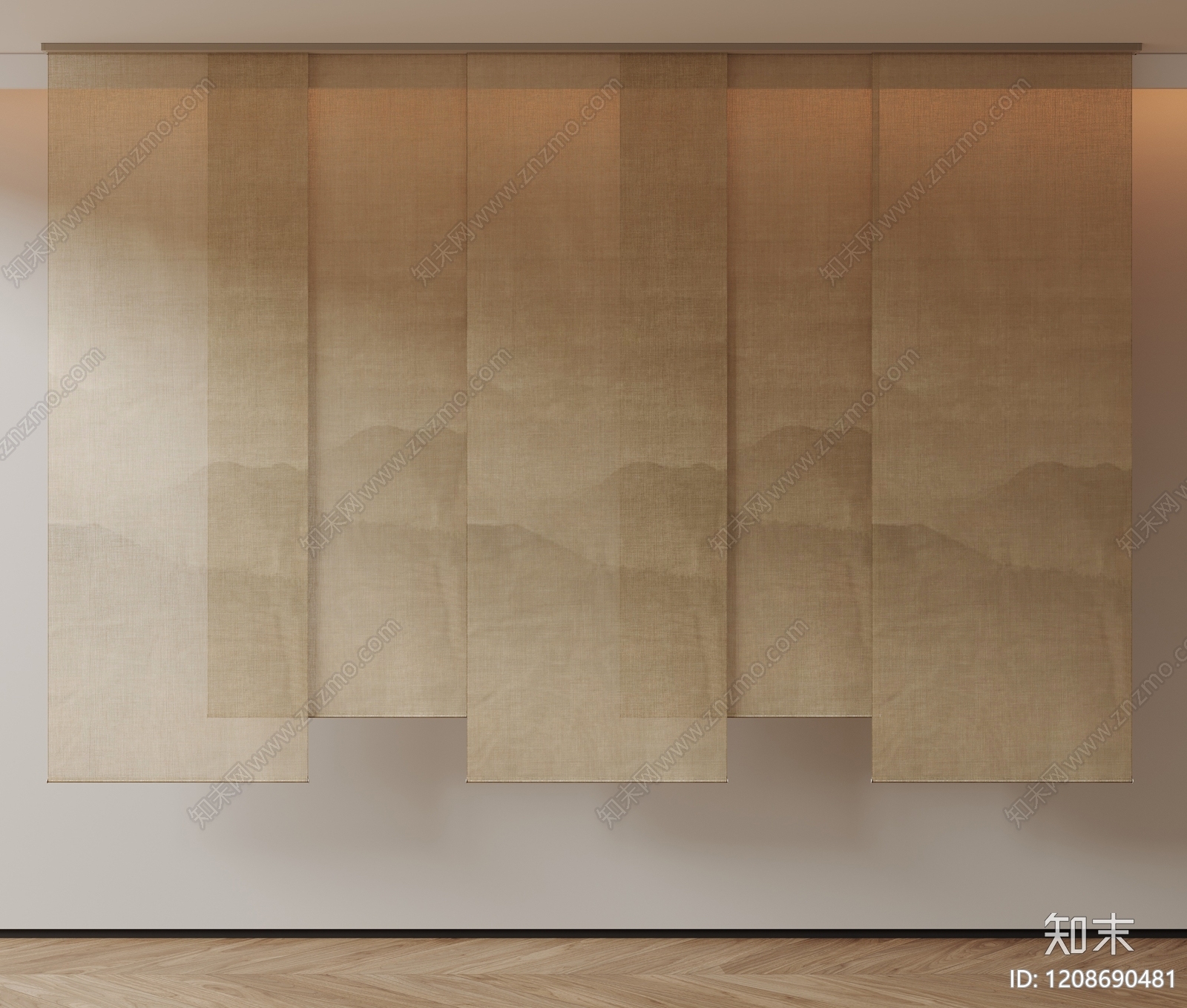 新中式中式窗帘SU模型下载【ID:1208690481】