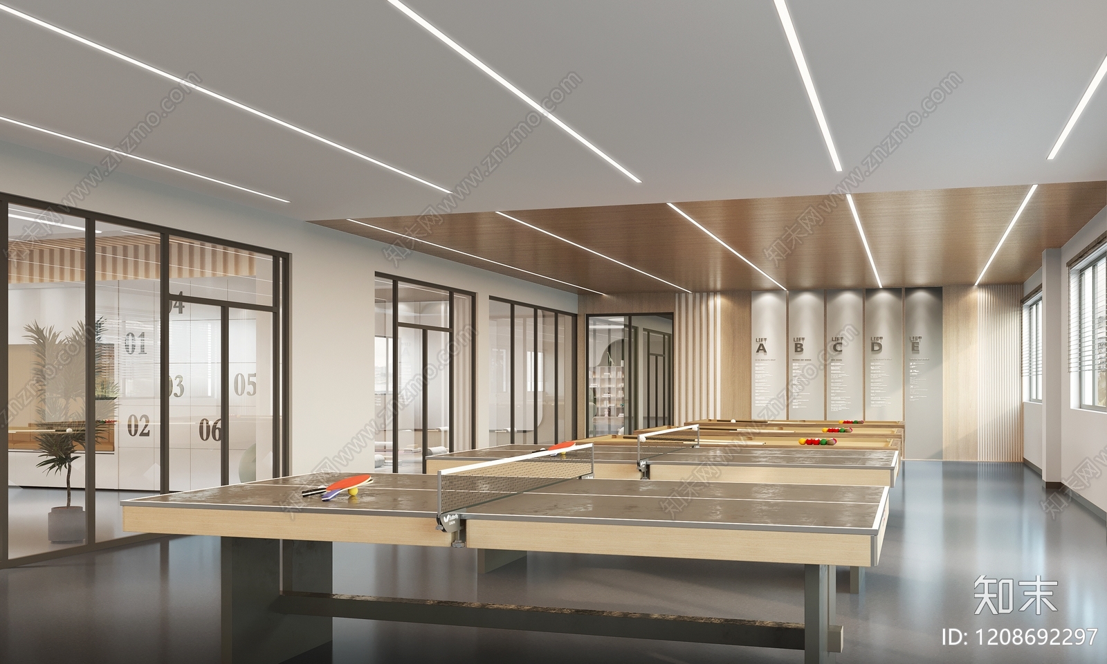现代简约乒乓球室3D模型下载【ID:1208692297】