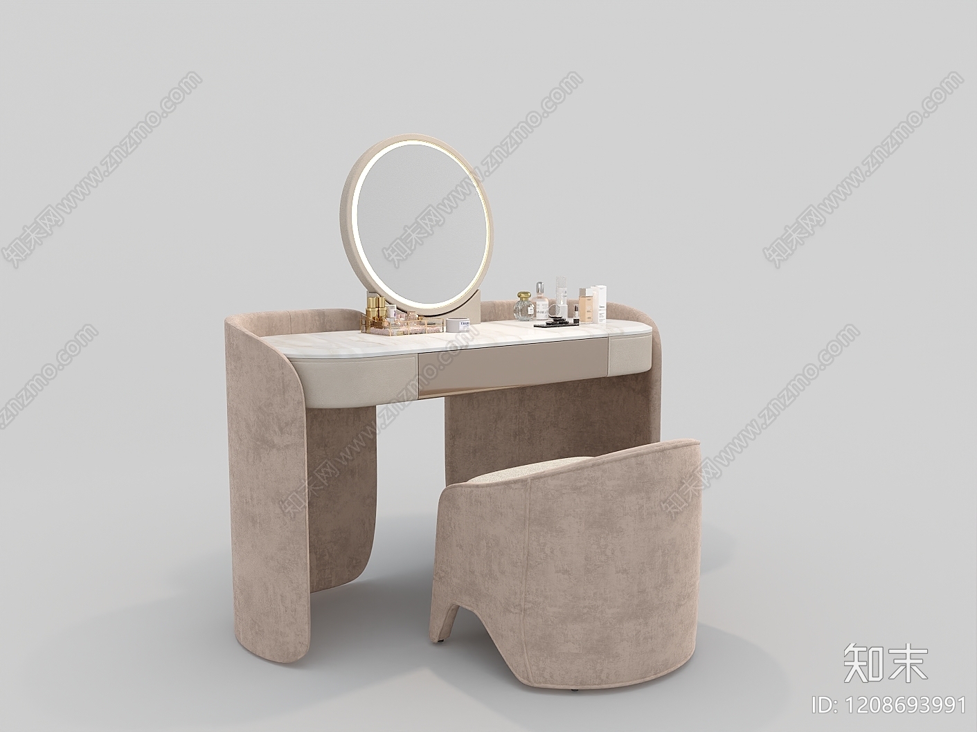 奶油风妆台妆凳3D模型下载【ID:1208693991】