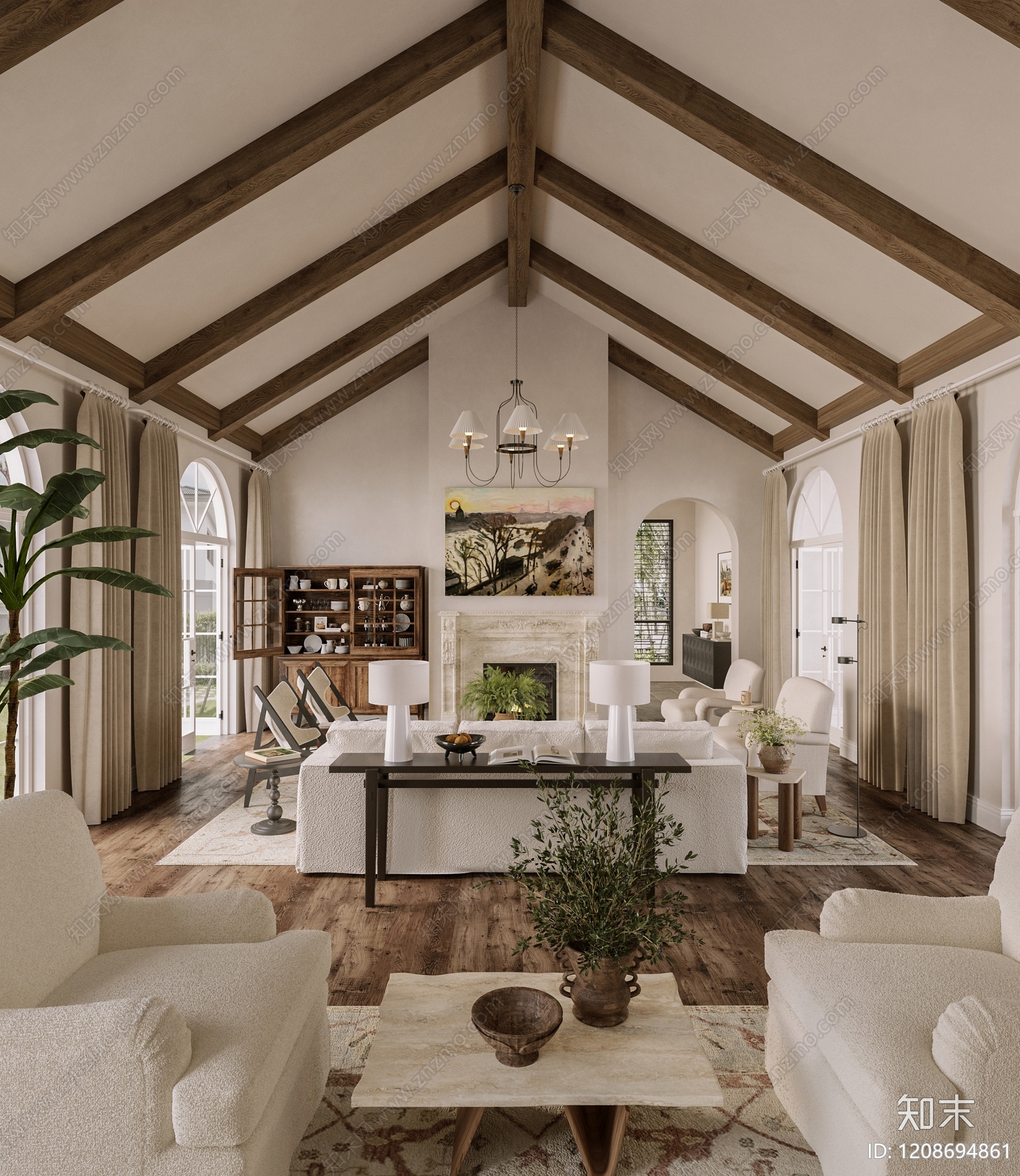 美式挑空客厅3D模型下载【ID:1208694861】