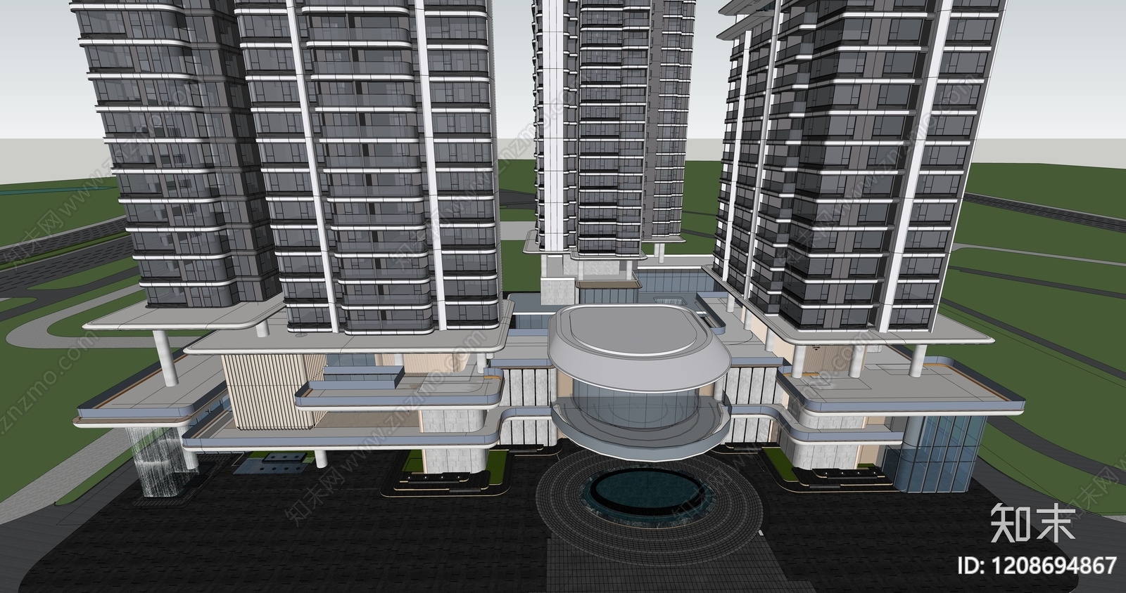 现代高层住宅SU模型下载【ID:1208694867】