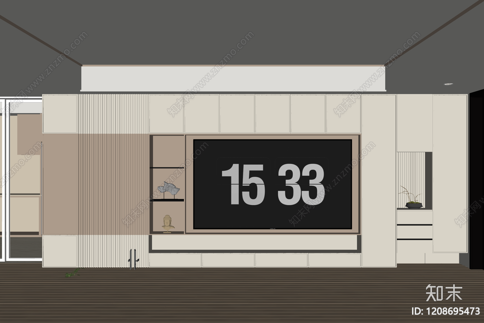 现代新中式背景墙SU模型下载【ID:1208695473】