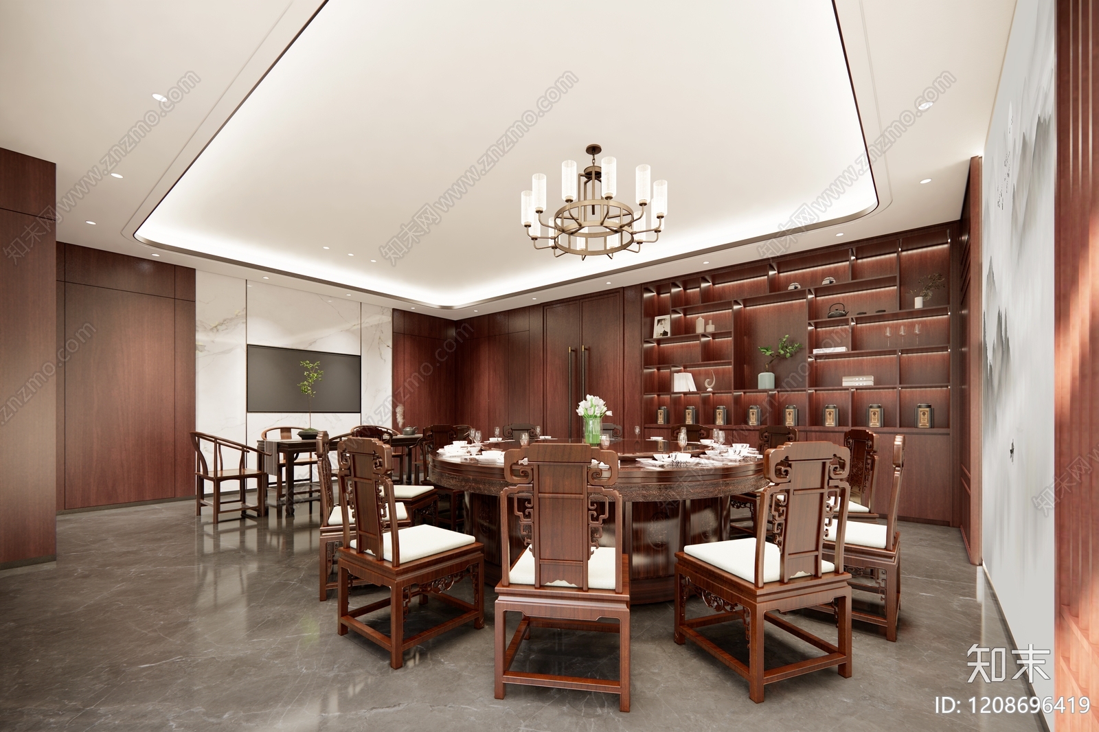 新中式中式包厢SU模型下载【ID:1208696419】