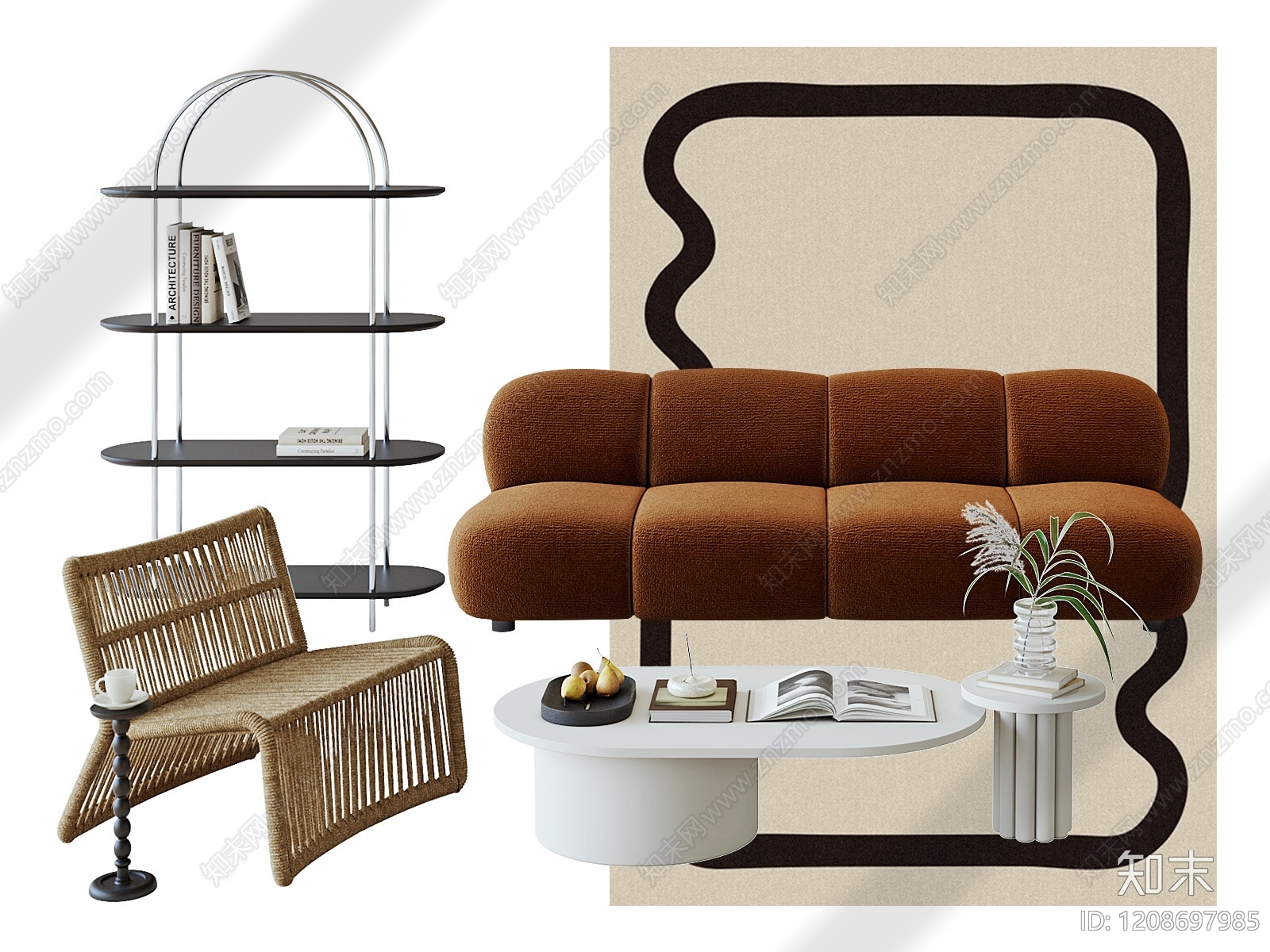 现代侘寂风沙发组合3D模型下载【ID:1208697985】