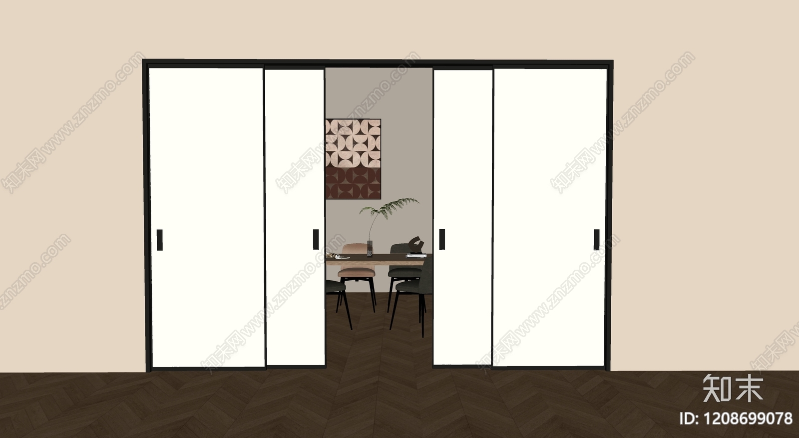 现代推拉门SU模型下载【ID:1208699078】