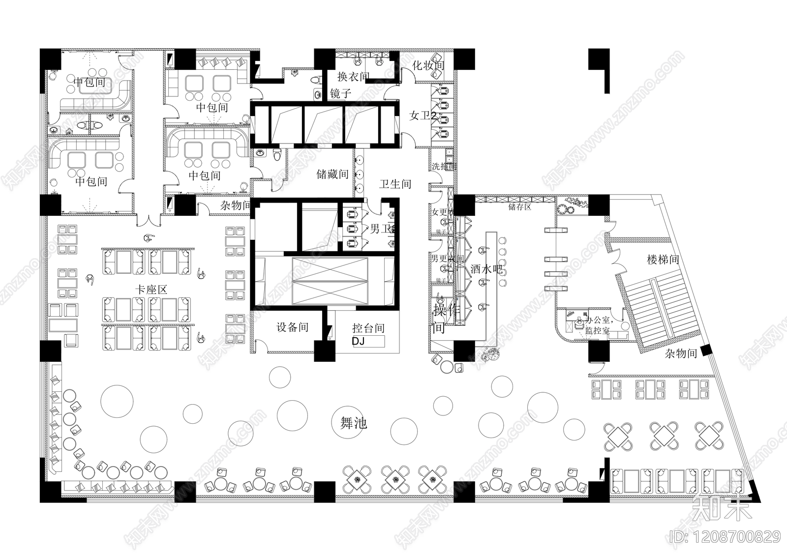 现代极简KTV施工图下载【ID:1208700829】