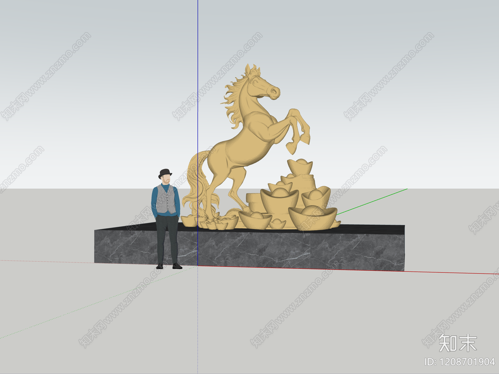 现代新中式雕塑SU模型下载【ID:1208701904】