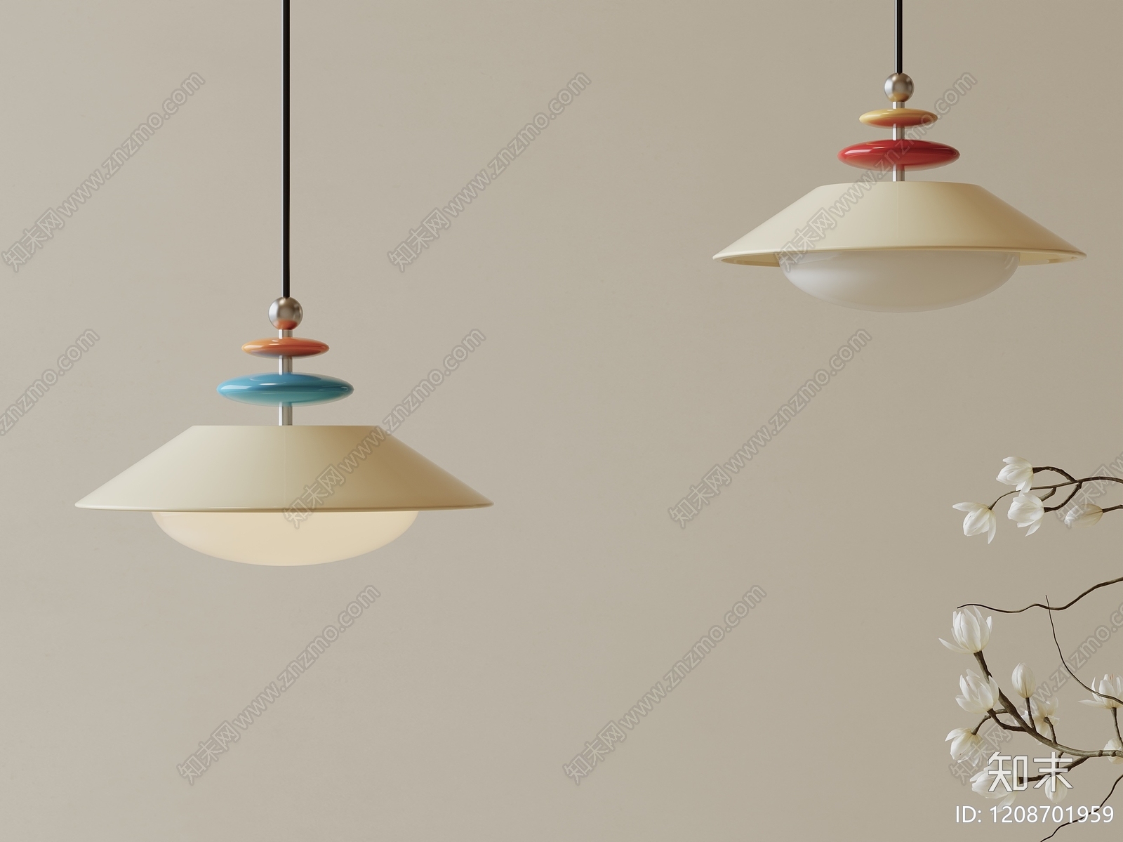 奶油风小吊灯3D模型下载【ID:1208701959】