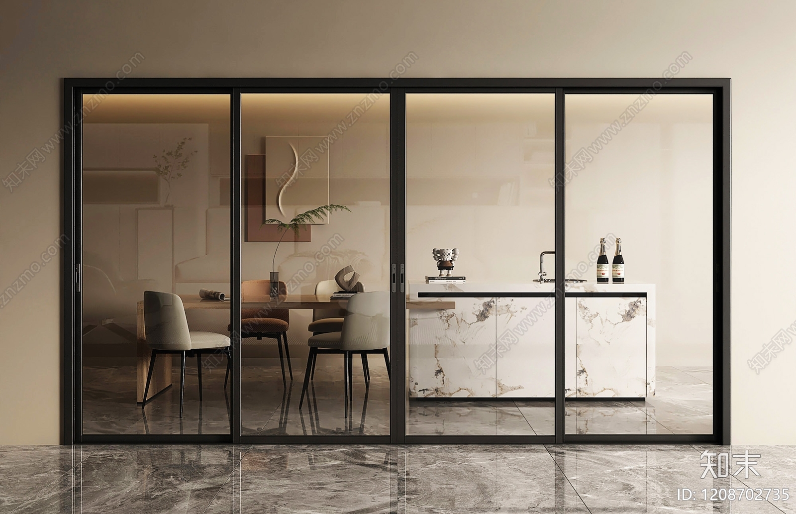 现代玻璃门推拉门3D模型下载【ID:1208702735】