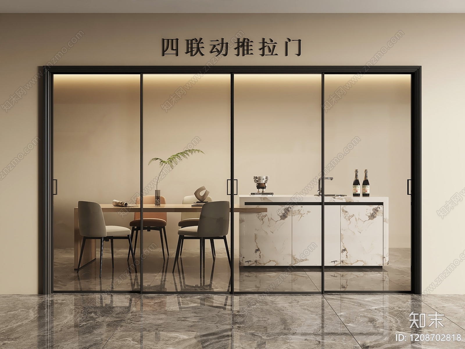 现代推拉门SU模型下载【ID:1208702818】