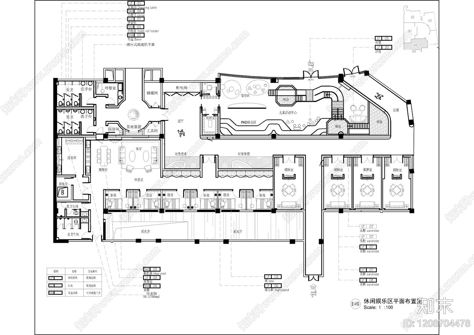现代棋牌室cad施工图下载【ID:1208704478】