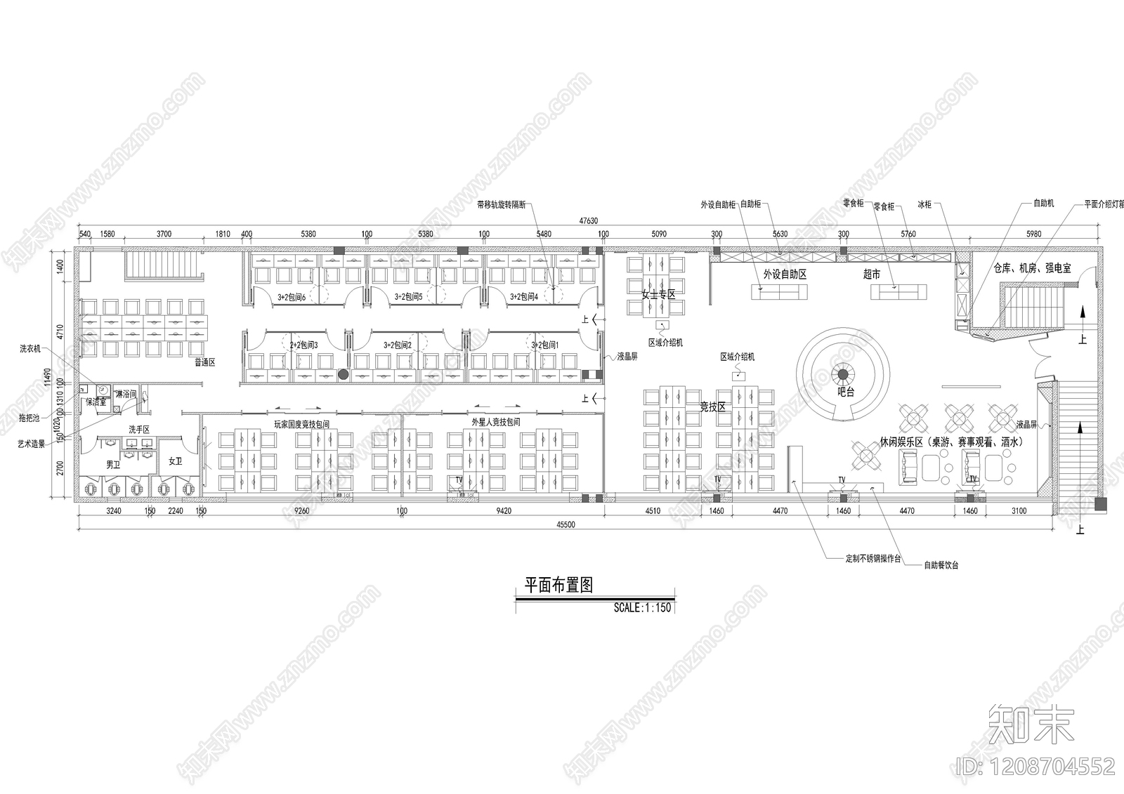 现代网吧cad施工图下载【ID:1208704552】