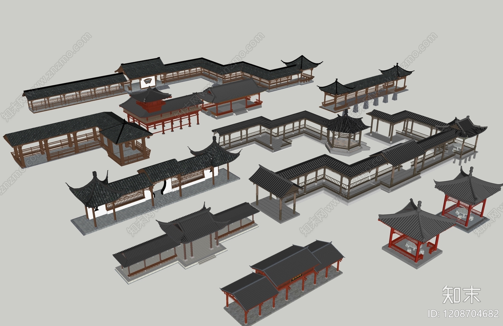 中式新中式廊架SU模型下载【ID:1208704682】