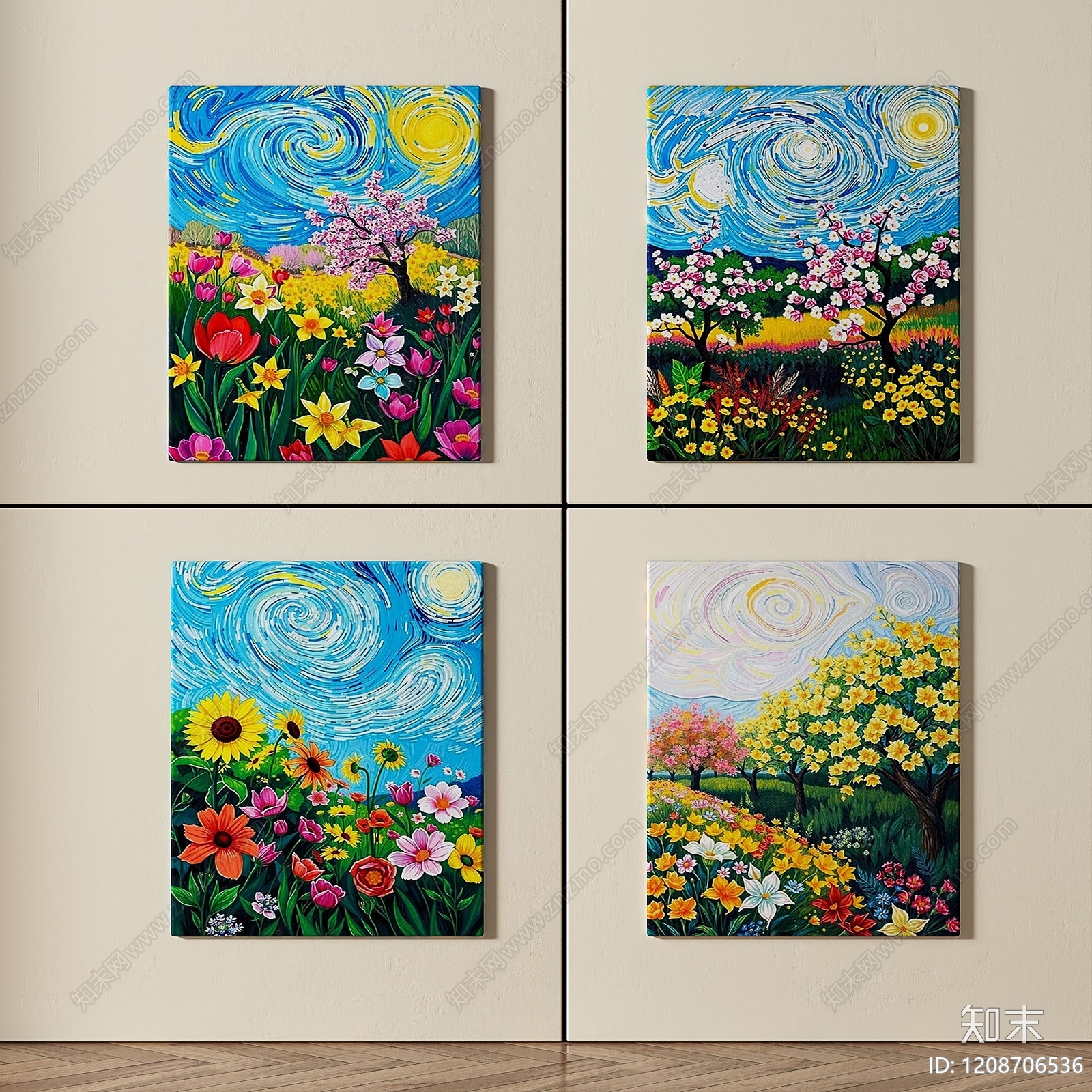 梵高风艺术装饰挂画3D模型下载【ID:1208706536】