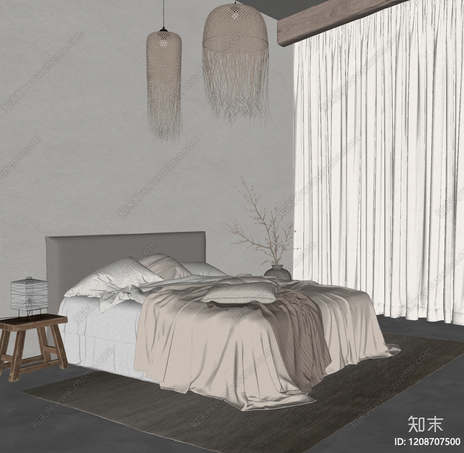 侘寂禅意家居卧室SU模型下载【ID:1208707500】
