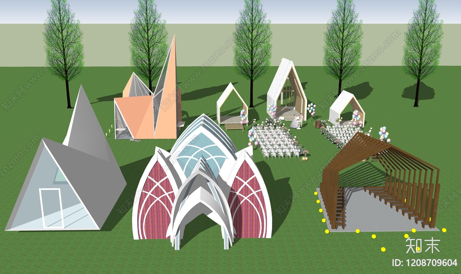 现代教堂建筑SU模型下载【ID:1208709604】