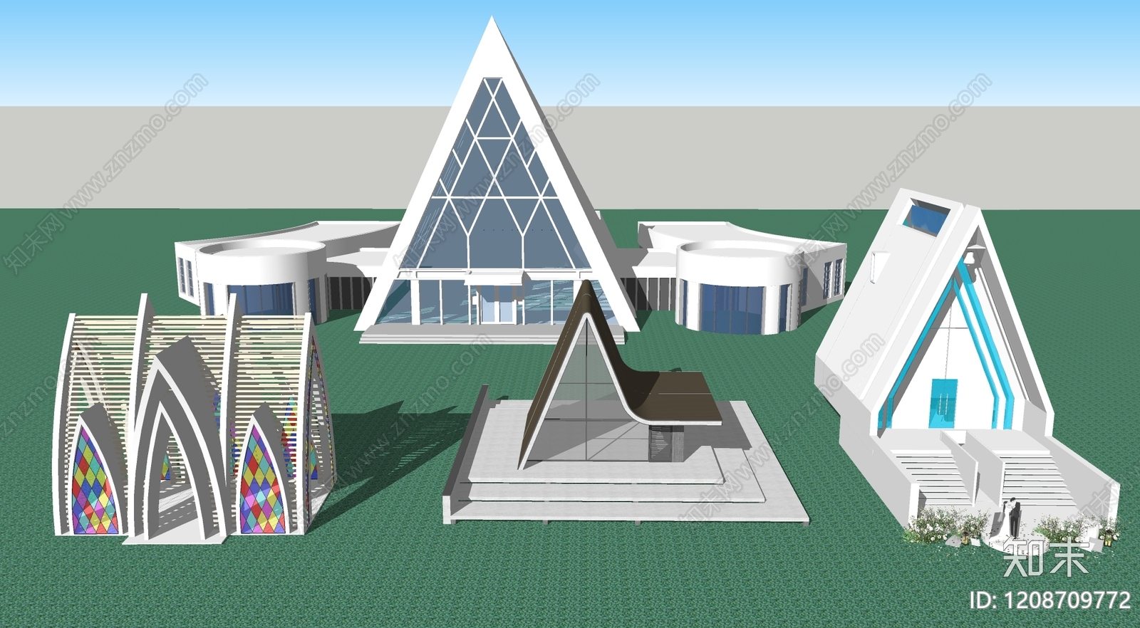 现代教堂建筑SU模型下载【ID:1208709772】
