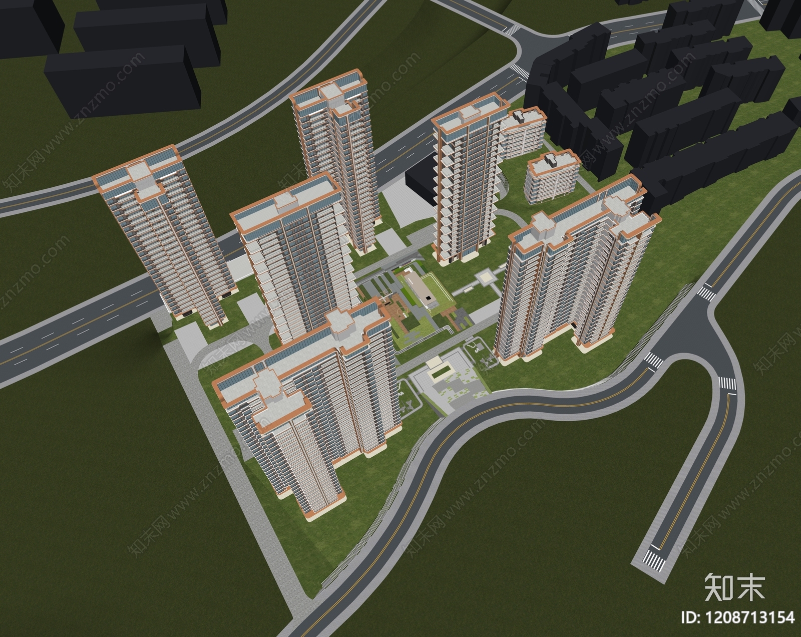 现代高层住宅SU模型下载【ID:1208713154】