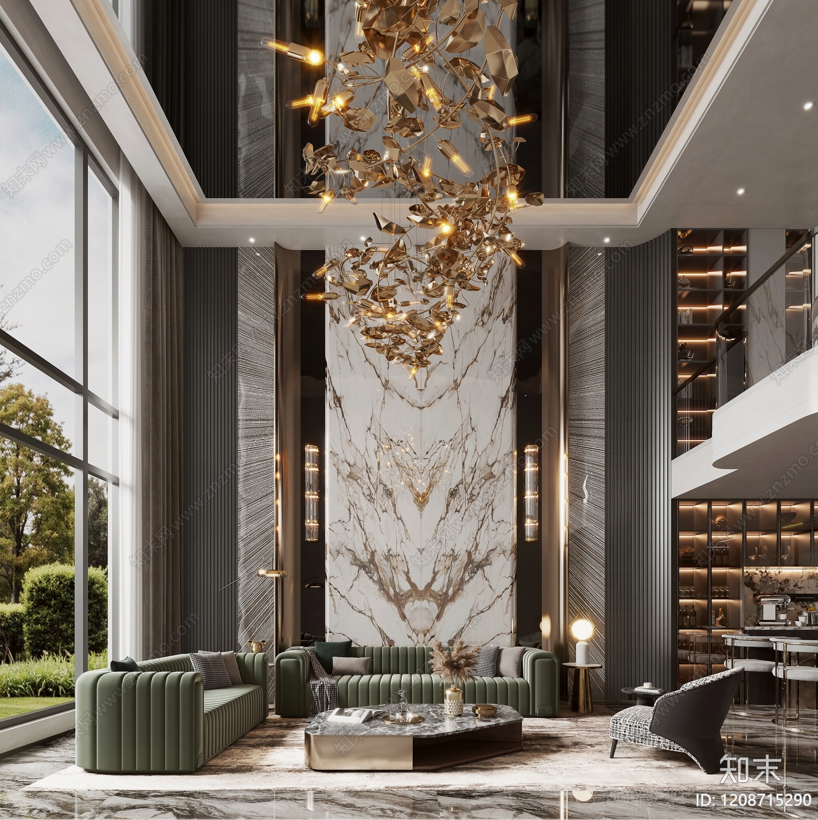 意式轻奢别墅客厅3D模型下载【ID:1208715290】