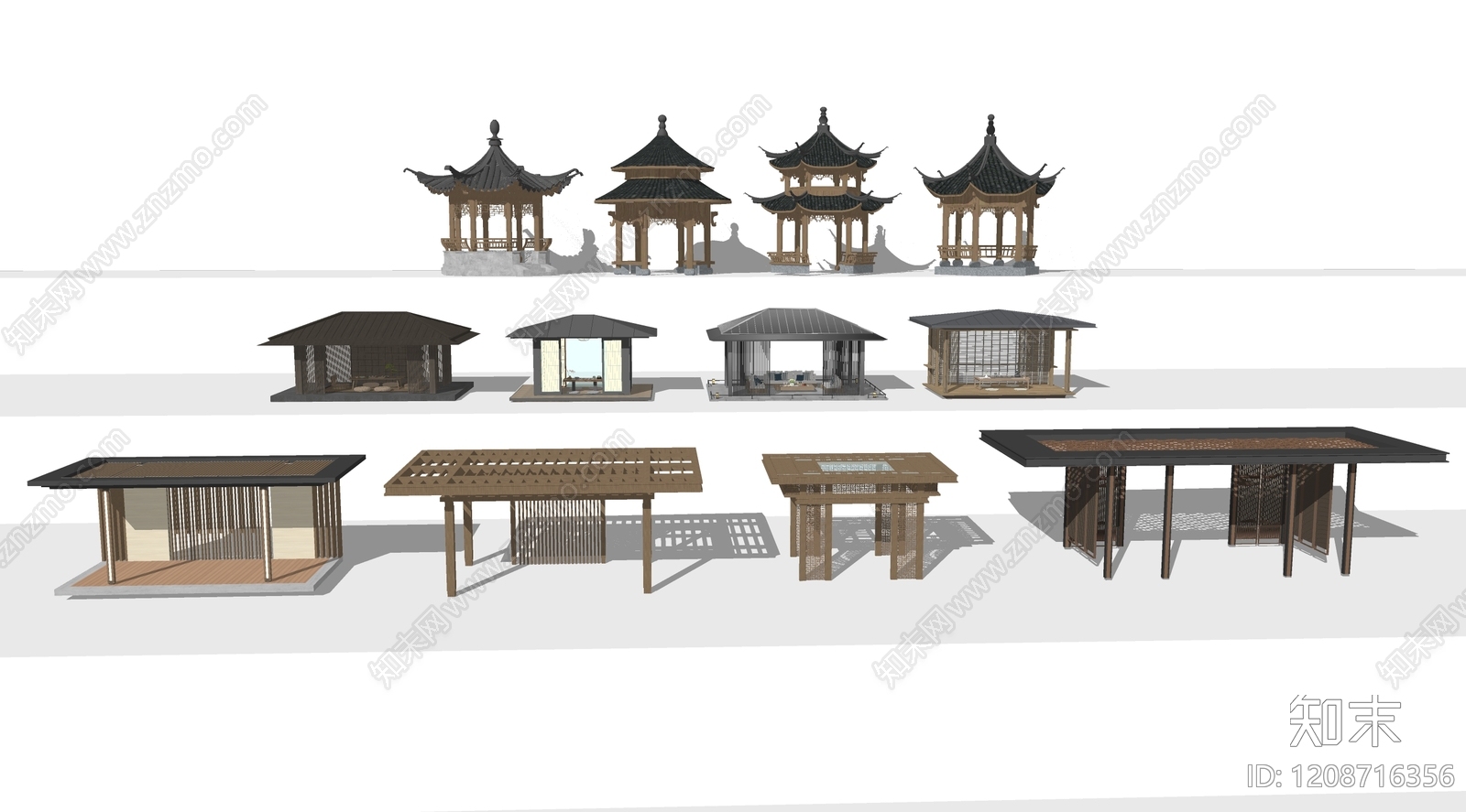 现代新中式廊架SU模型下载【ID:1208716356】