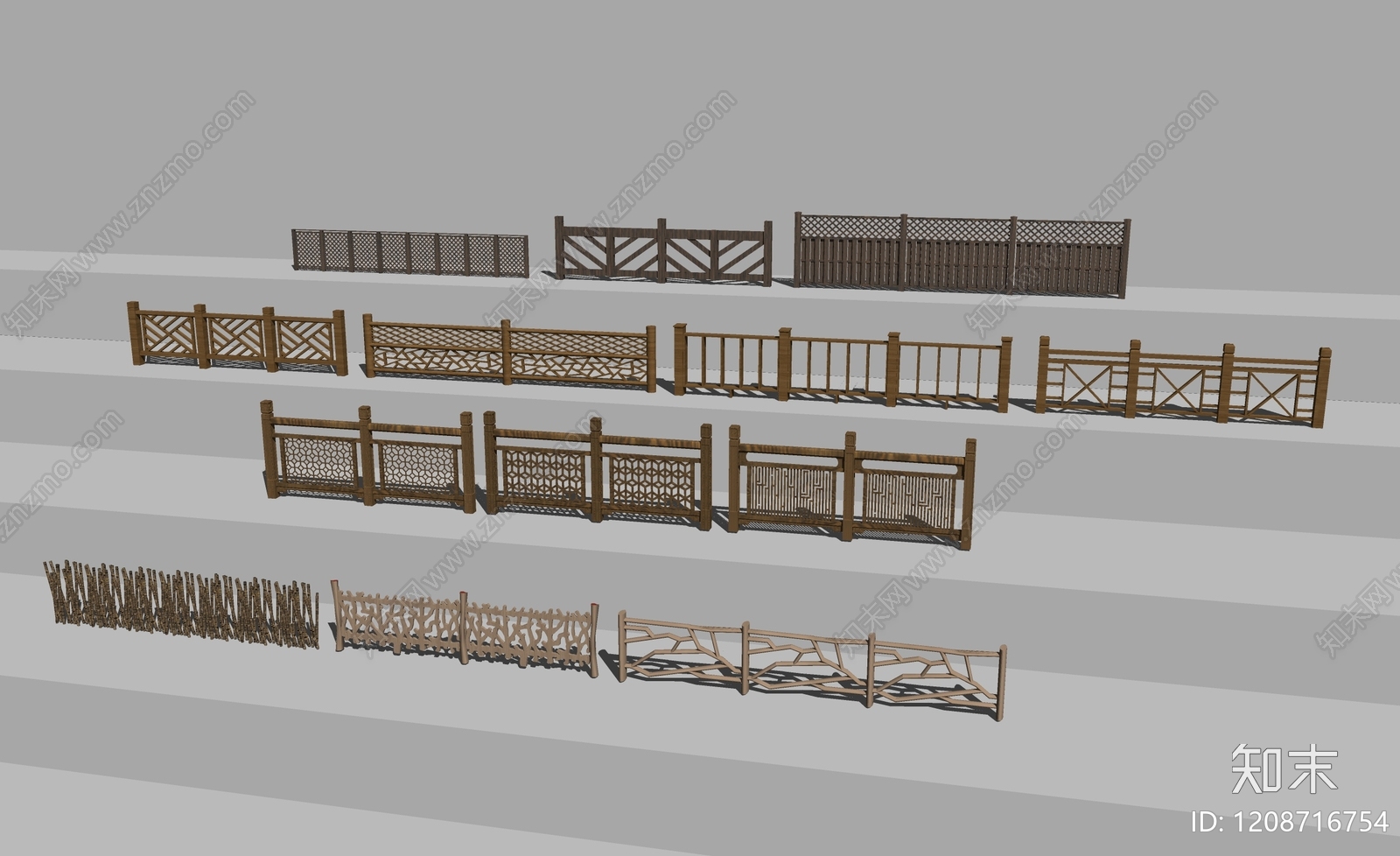 现代新中式栏杆扶手SU模型下载【ID:1208716754】