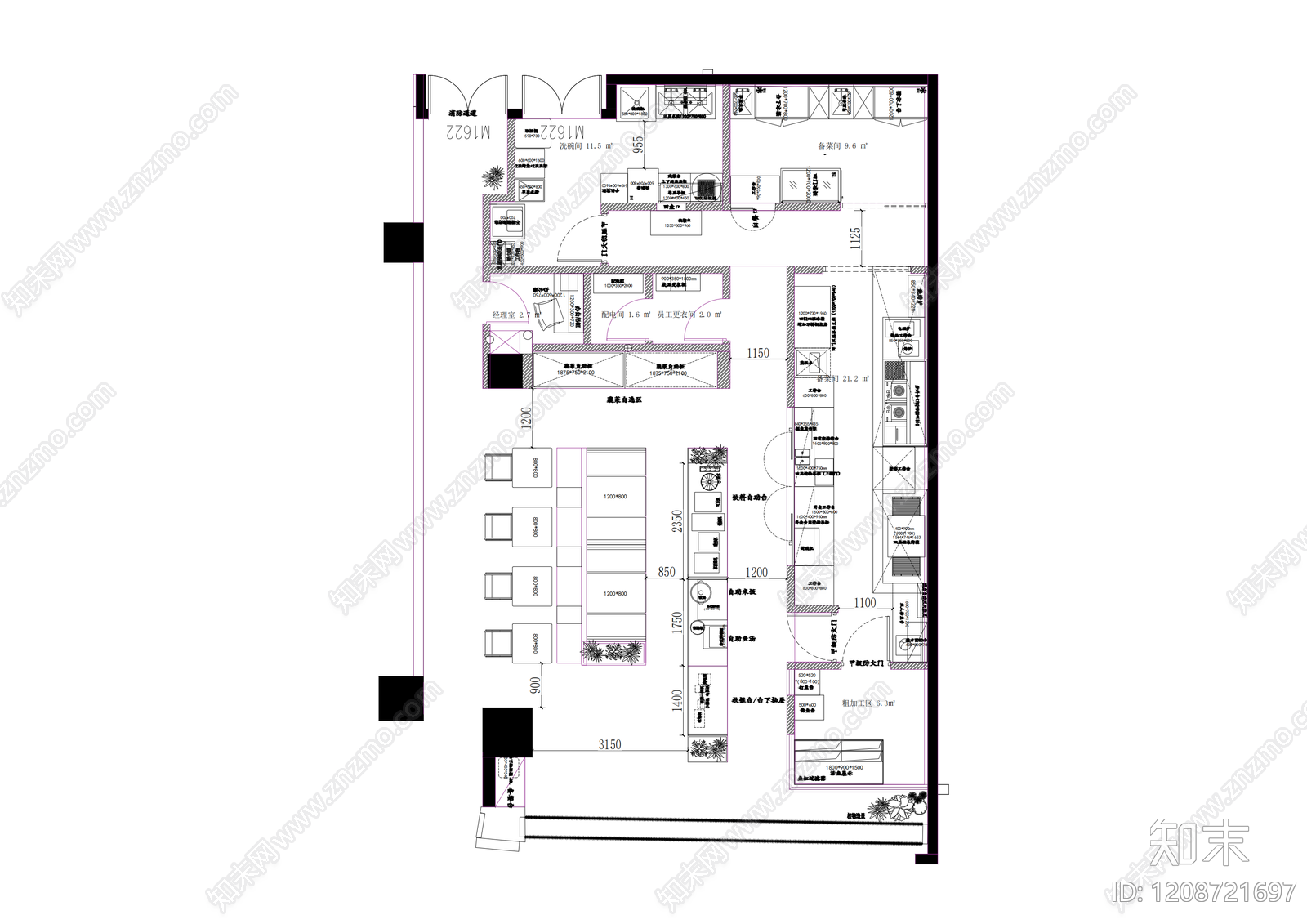 极简现代后厨施工图下载【ID:1208721697】