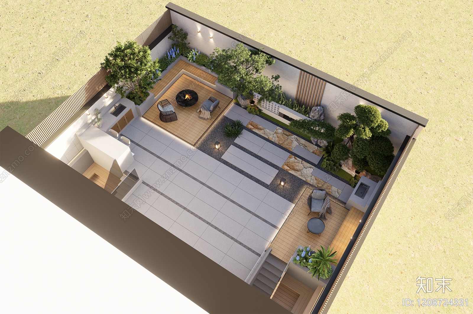 现代日式别墅庭院SU模型下载【ID:1208724331】