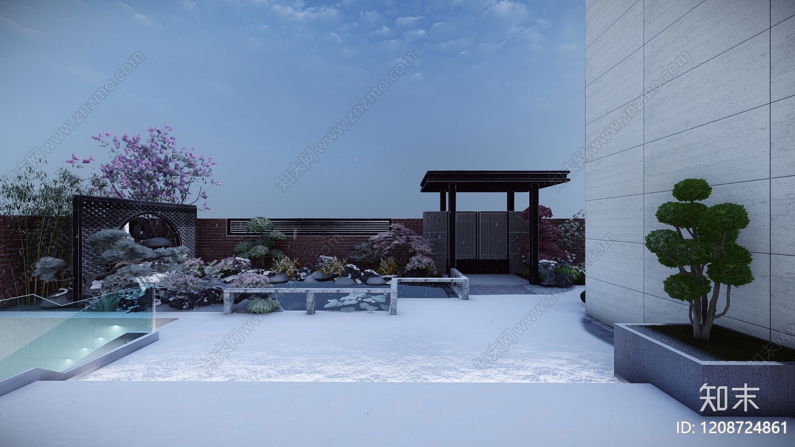 现代别墅庭院SU模型下载【ID:1208724861】