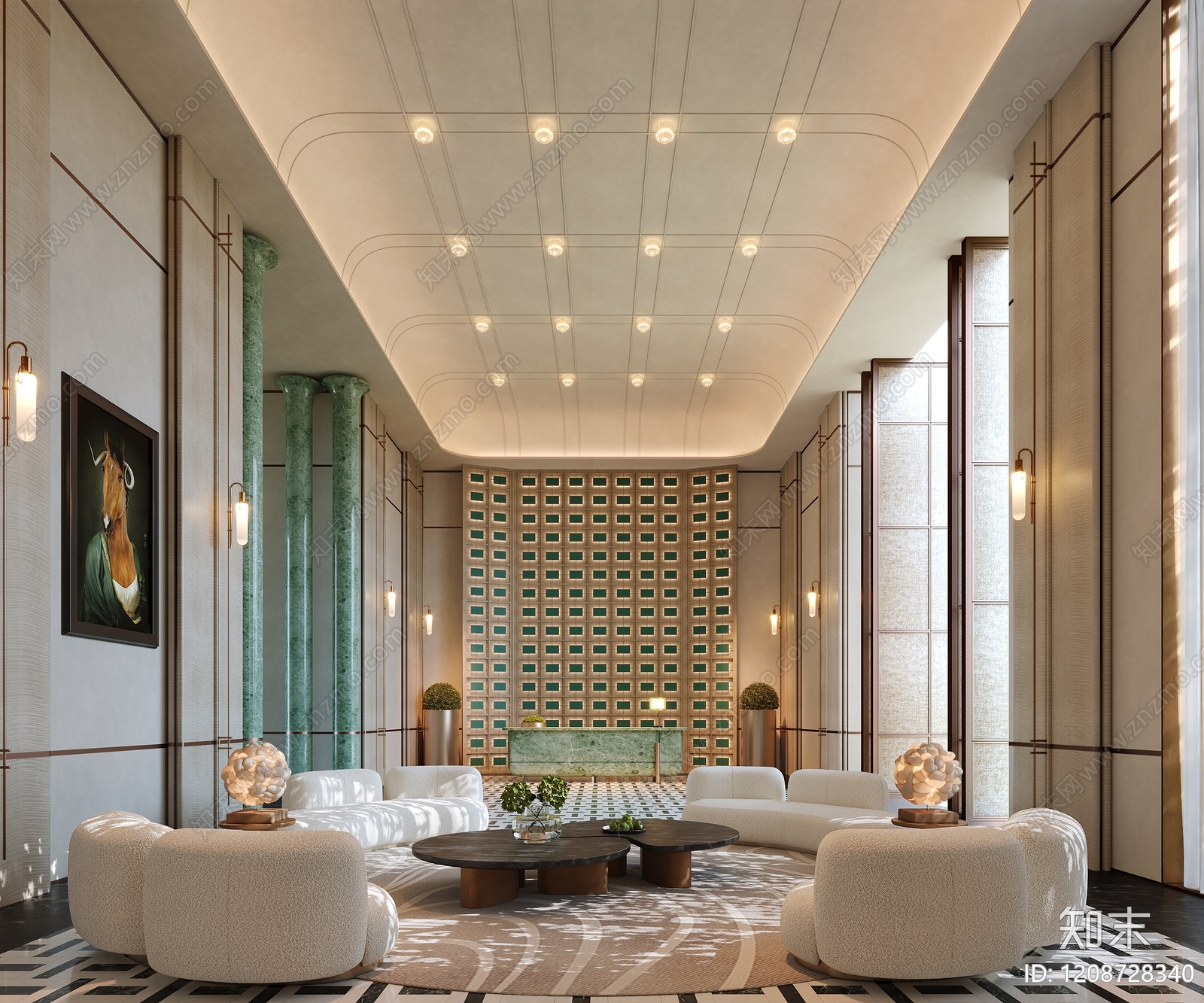 现代轻奢酒店大堂3D模型下载【ID:1208728340】