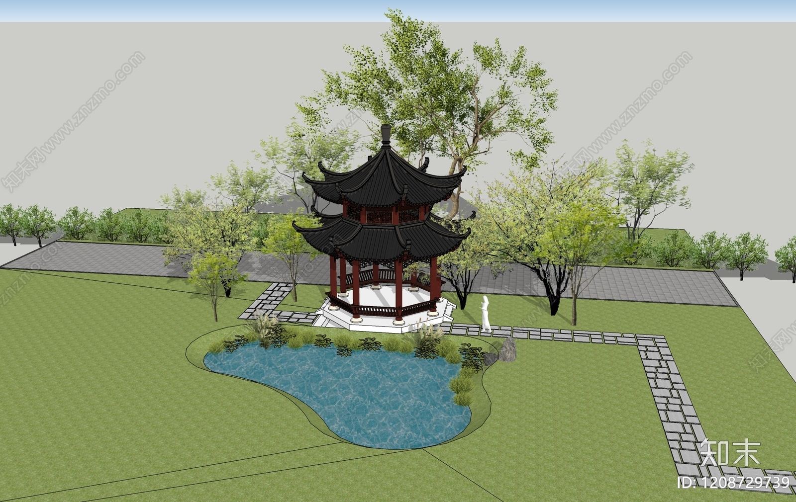 中式禅意亭子SU模型下载【ID:1208729739】