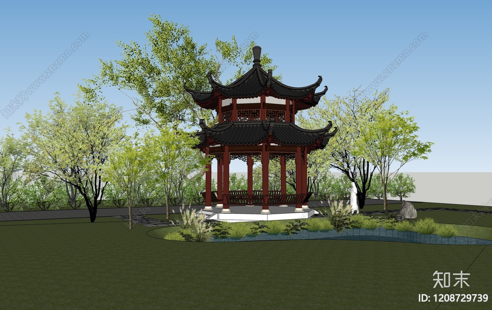 中式禅意亭子SU模型下载【ID:1208729739】