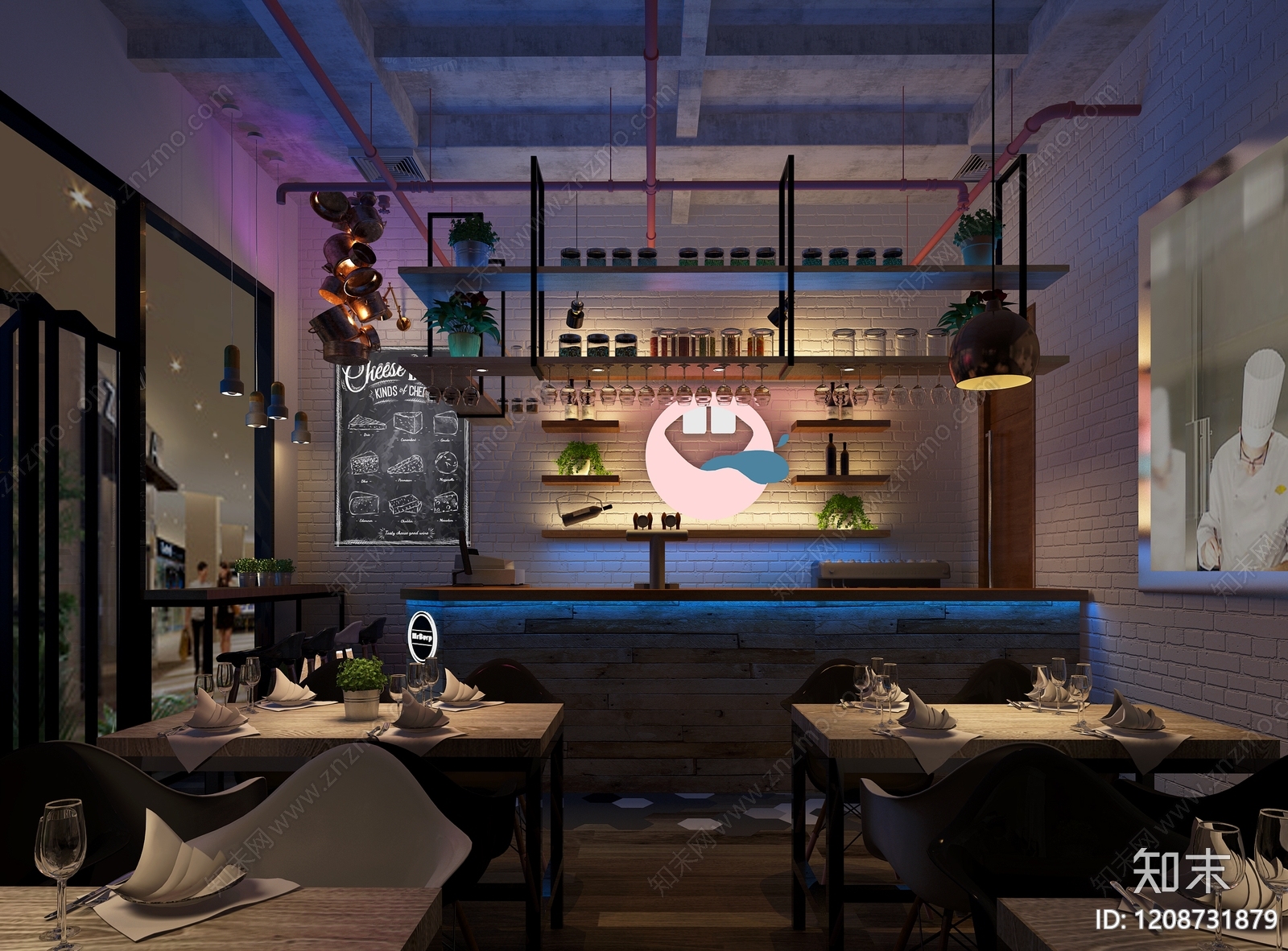 工业风混搭西餐厅3D模型下载【ID:1208731879】
