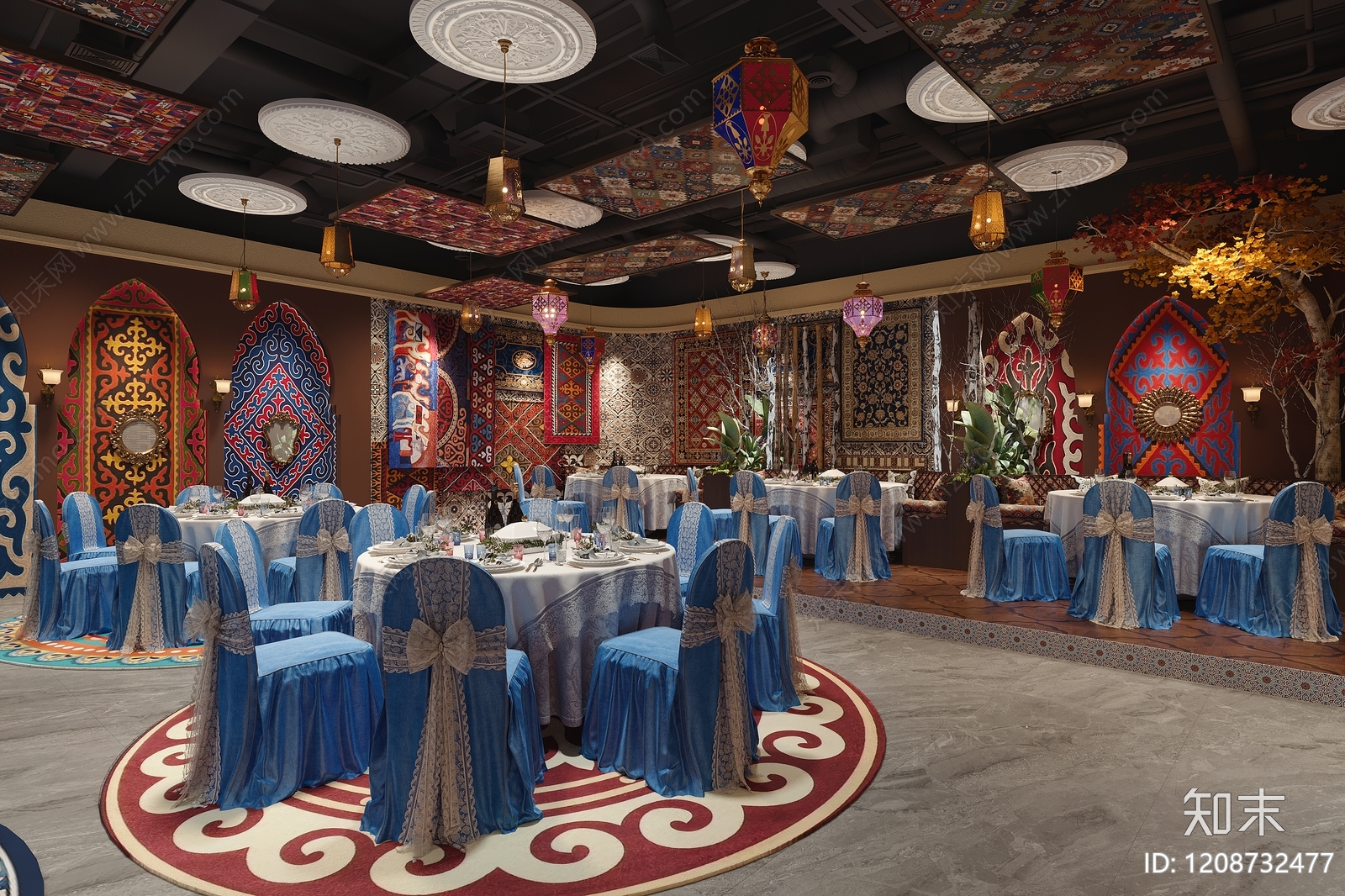 民族风酒店餐厅3D模型下载【ID:1208732477】