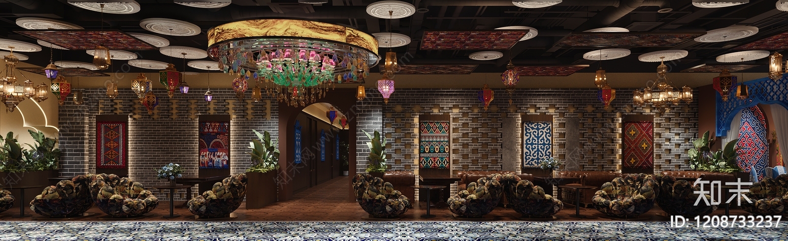 民族风酒店餐厅3D模型下载【ID:1208733237】