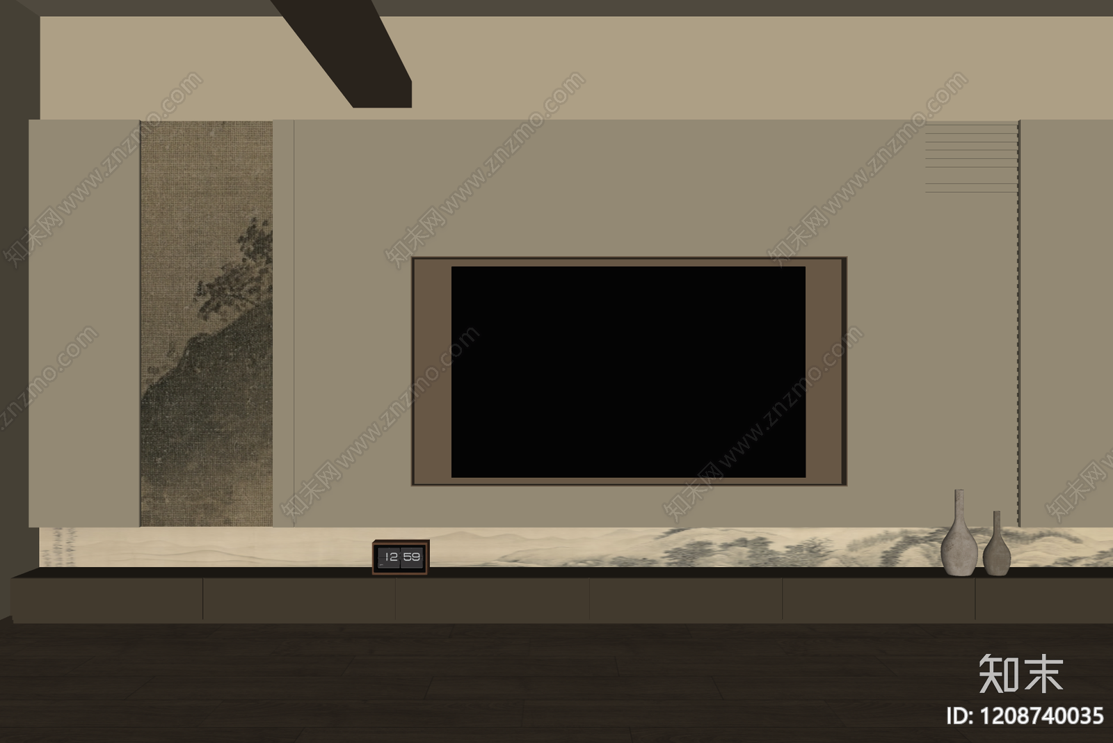 新中式背景墙SU模型下载【ID:1208740035】
