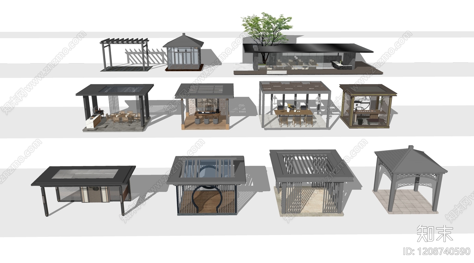 新中式现代廊架SU模型下载【ID:1208740590】