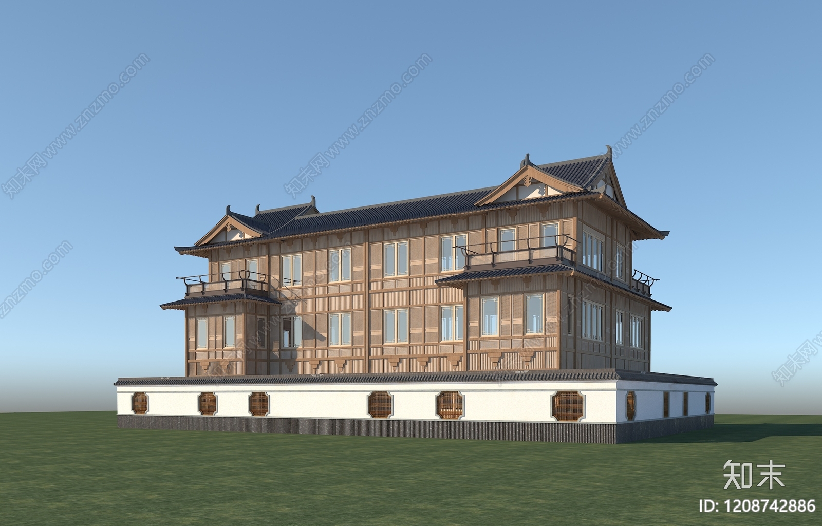 新中式联排别墅3D模型下载【ID:1208742886】