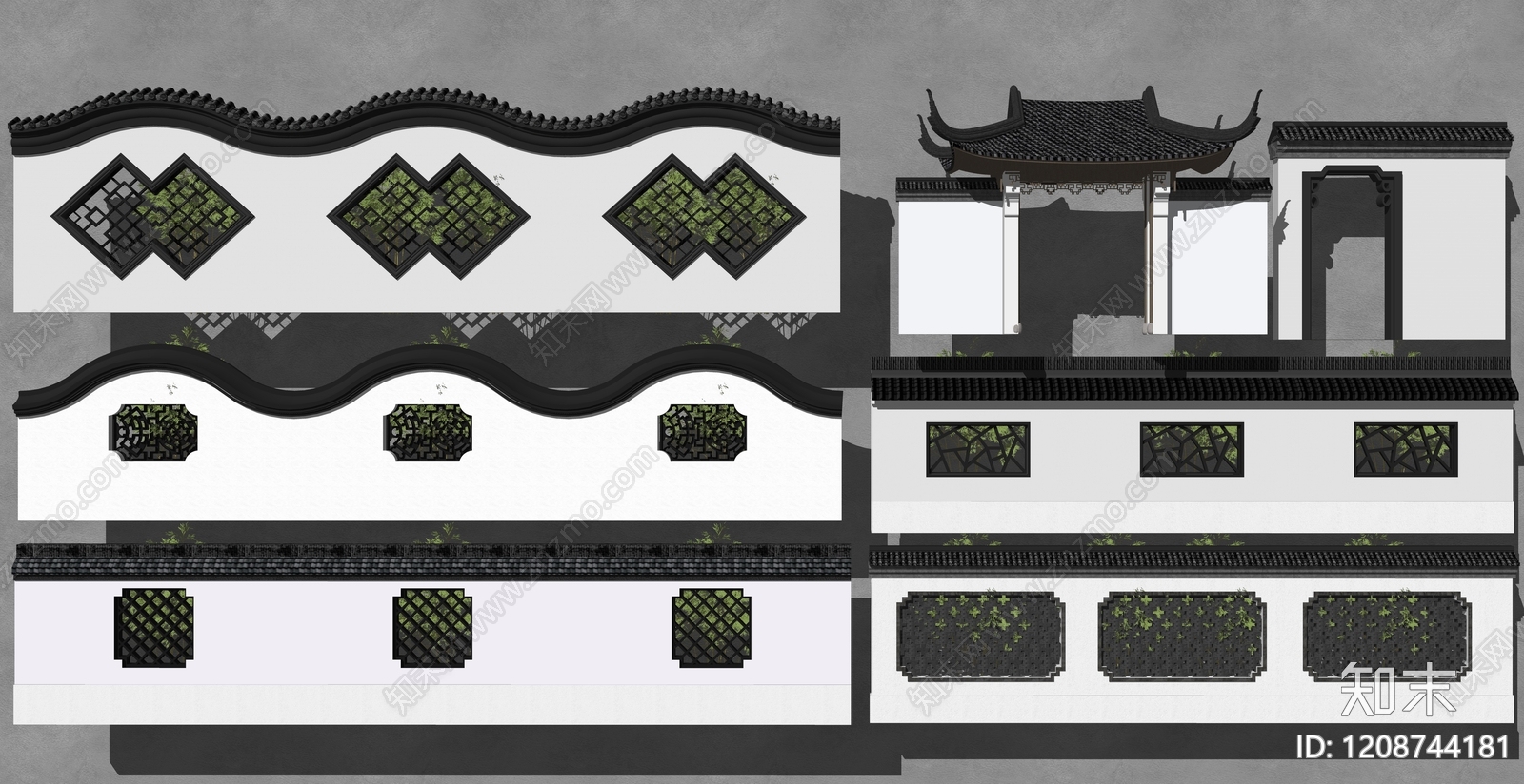 新中式中式连廊SU模型下载【ID:1208744181】