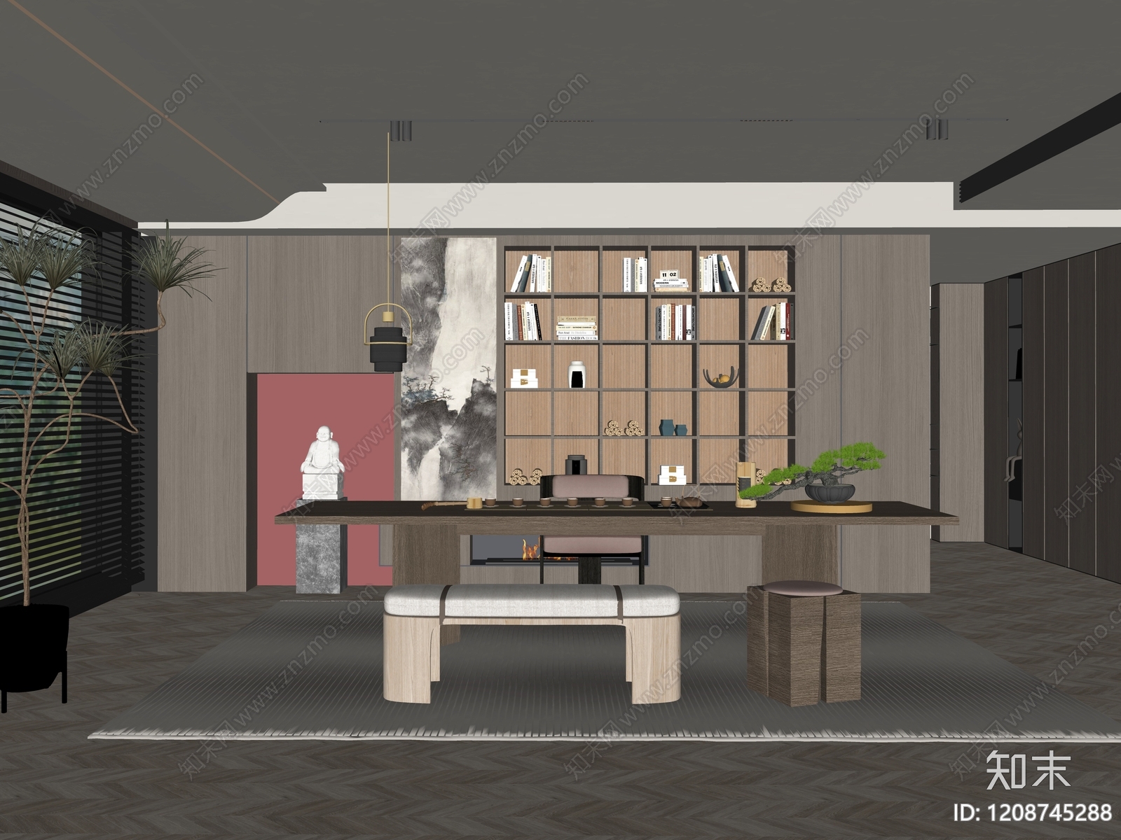 新中式中式茶室SU模型下载【ID:1208745288】