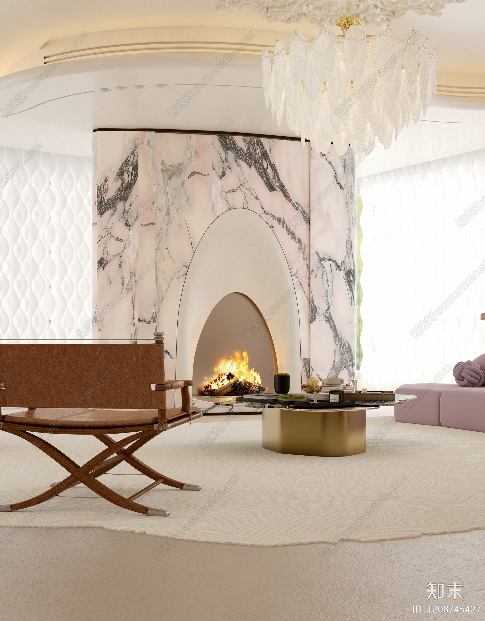 奶油风别墅客厅3D模型下载【ID:1208745427】