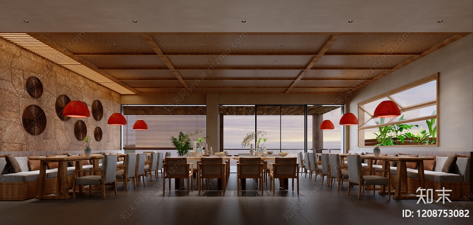 新中式酒店餐厅3D模型下载【ID:1208753082】