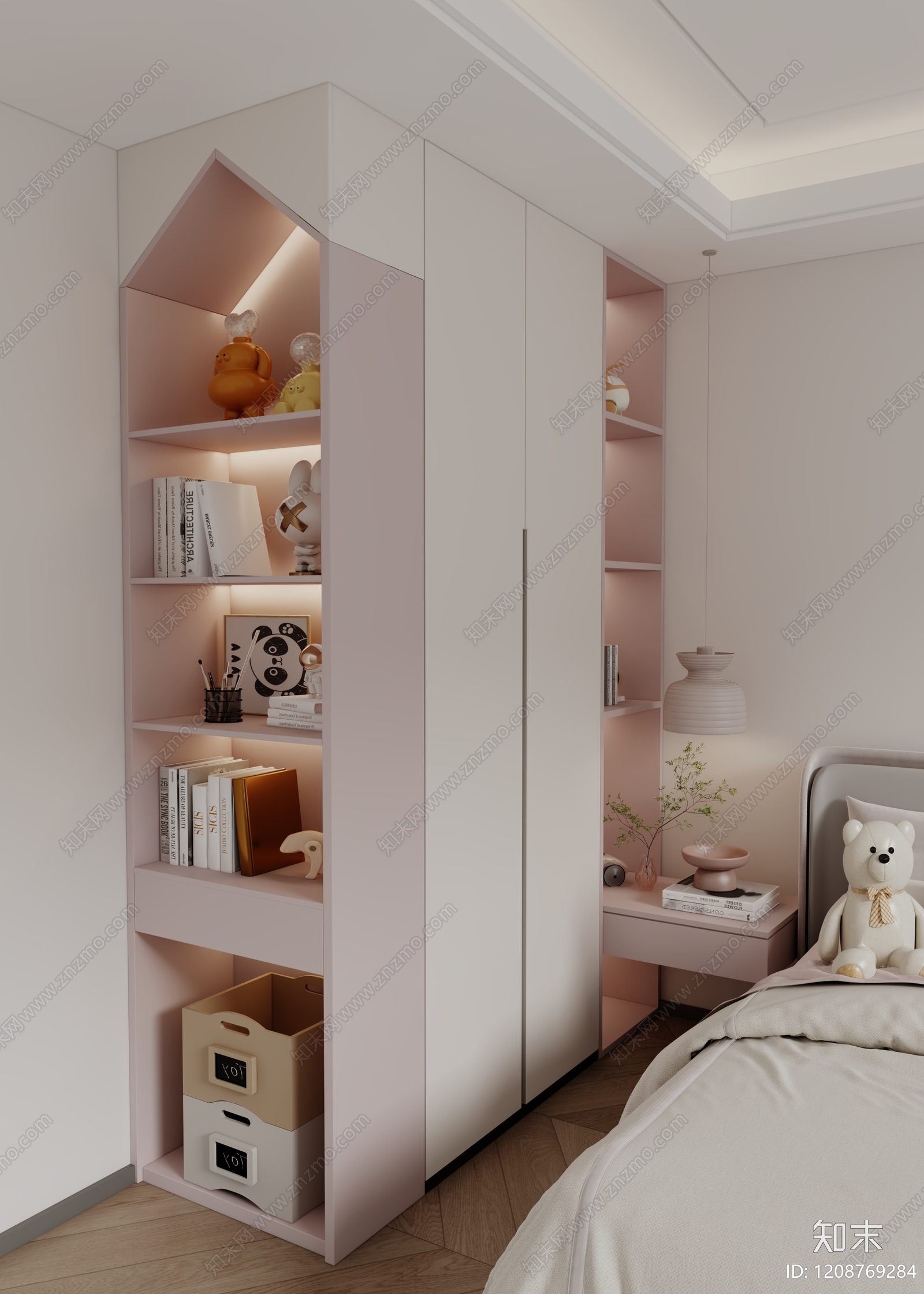 奶油风女孩房衣柜3D模型下载【ID:1208769284】