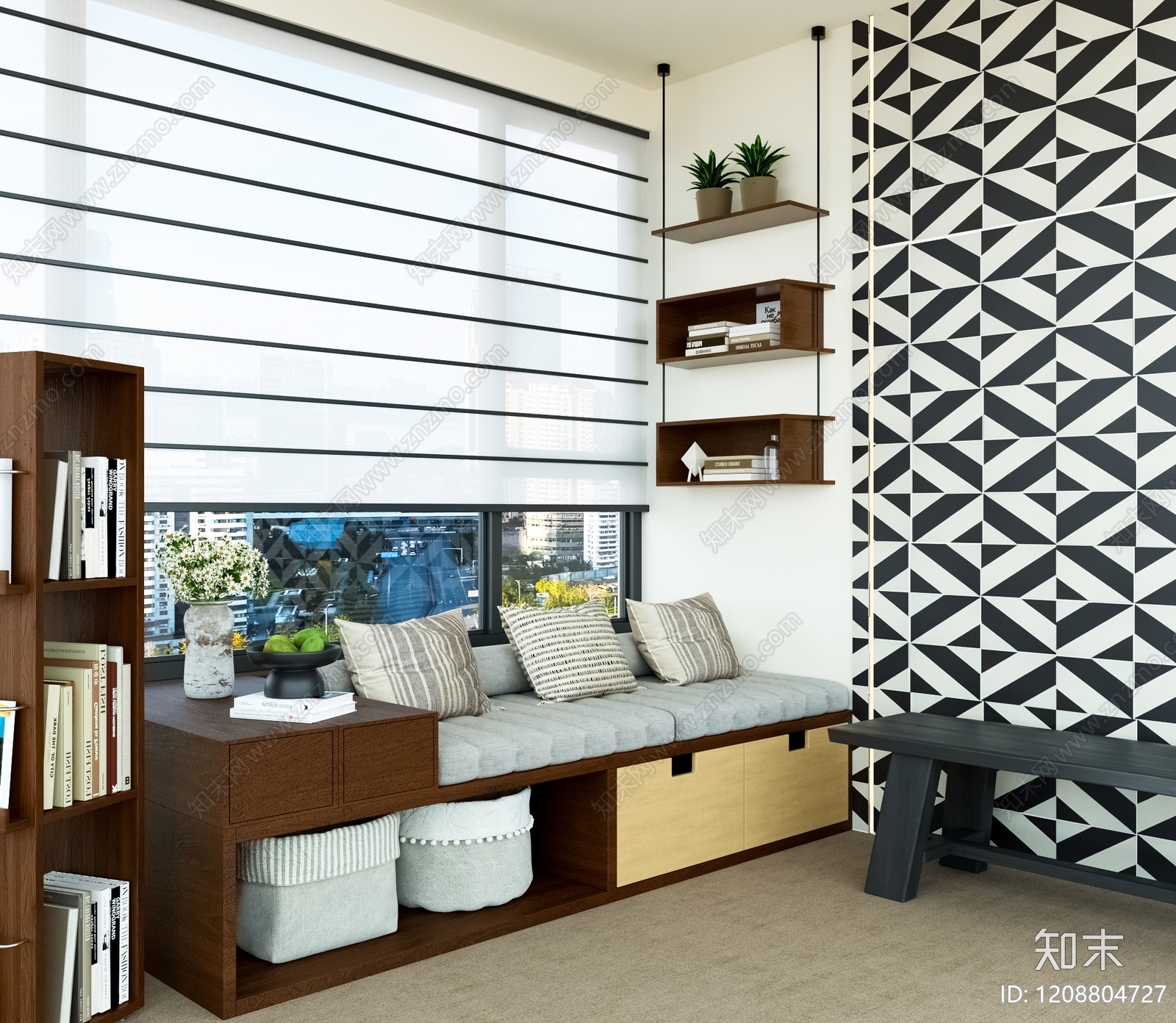 现代简约飘窗柜3D模型下载【ID:1208804727】