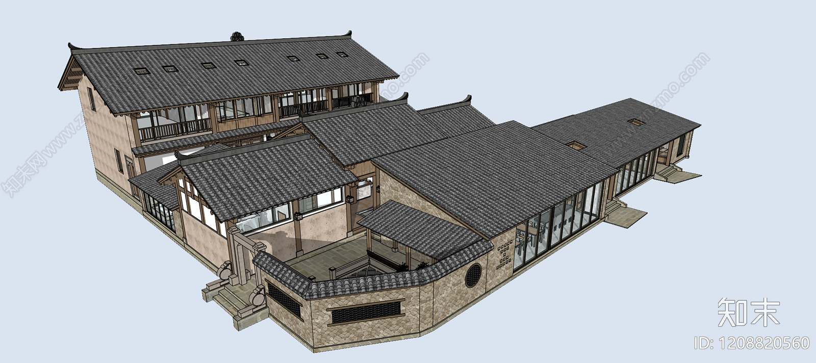 中式侘寂古建筑SU模型下载【ID:1208820560】
