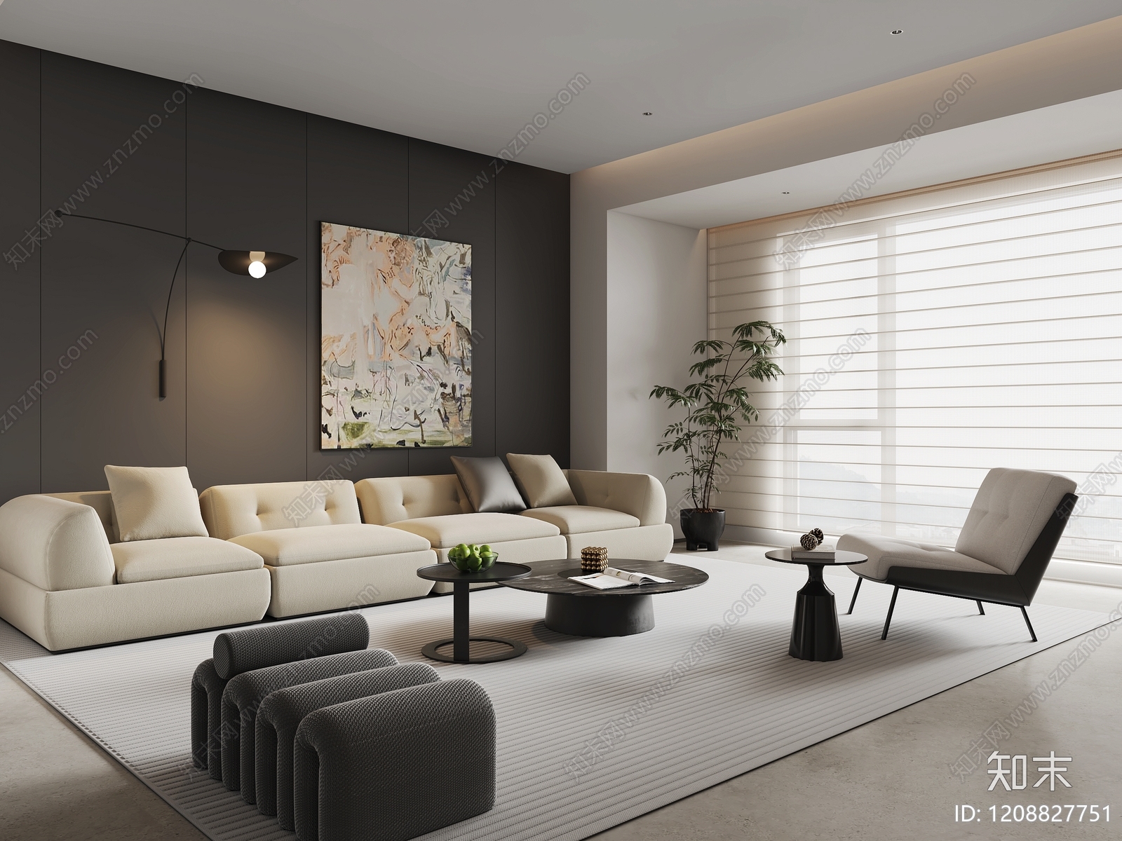 现代简约家居客厅3D模型下载【ID:1208827751】